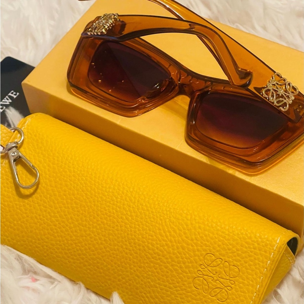 Loewe Amber Translucent Brown Square Sunglasses with Gold Logo